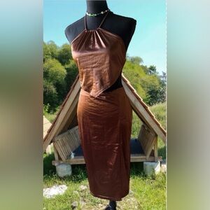 Brown Satin Two-Piece Set size M